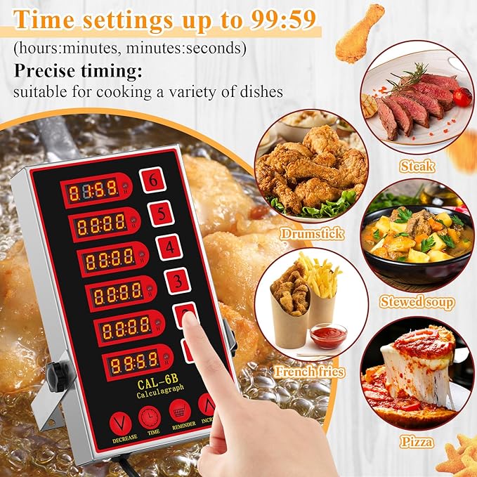 1 Pack 6-Channel Digital Kitchen Timer, Commercial Cooking Timer with Loud Alarm, Large LCD Display, for Restaurants, Baking, Labs, Multiple Independent Countdown Timers