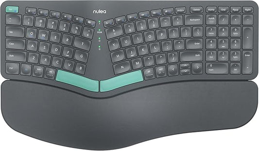 Nulea Wireless Ergonomic Keyboard, Split Keyboard with Cushioned Wrist Rest, Bluetooth and USB Connectivity, USB-C Rechargeable, Compatible with Windows Mac