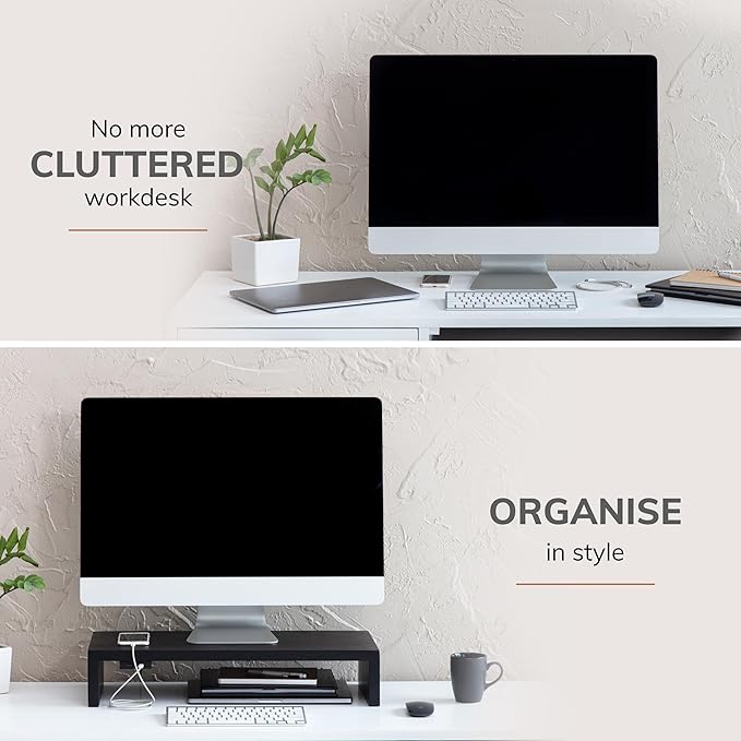 Anji Mountain Wooden Monitor Stand - Elegant Monitor Riser, Perfect Monitor Stand for Desk Organization, Durable Wood Construction monitor stands, Enhances Ergonomics and Workspace Efficiency,Black