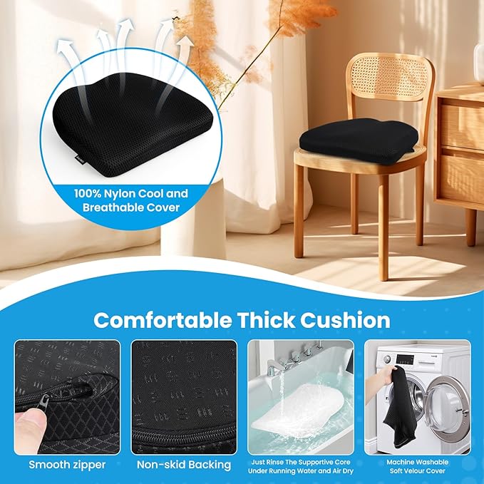 Office Chair Cushion - More Breathable Pressure Relief Seat Cushion with Hours Sitting on Gaming/Car/Wheelchair, Soft Extra-Dense Air Fiber for Orthopedic Coccyx, Sciatica & Hip Support