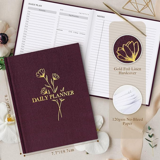 Lanpn Undated Daily Planner Hourly Schedule Notebook, 196 Pages 2 Page per Day To Do List Notebook Notepad Appointment Work Planner, Hardcover Daily Journal Organizer Book For Women 7.7" x 9.3" Purple