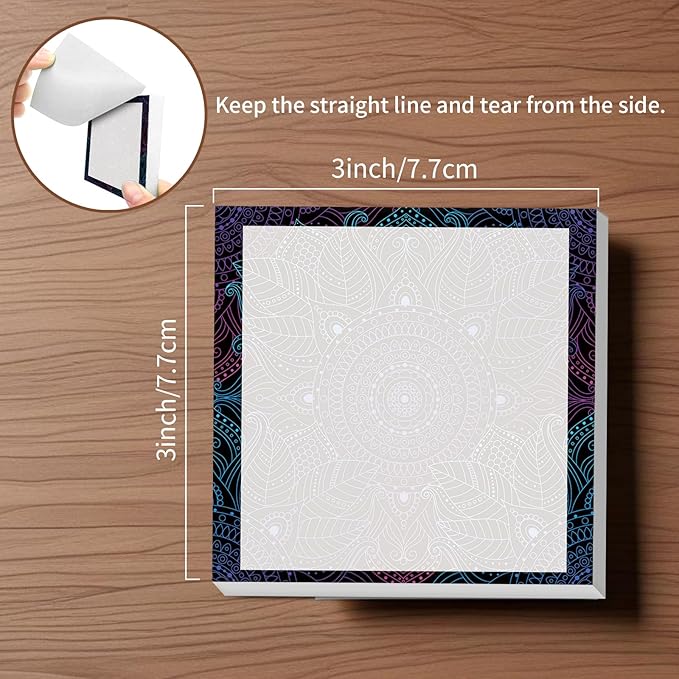 Sticky Notes, 2 Pads, 3x3 inches, Cute Colorful Fun Self-Stick Note Pads, Easy Post, Strong Adhesive Notepad Ethnic Mandala