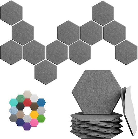 Hexagonal Acoustic Panels-12 Pack High-Density Sound Absorbing Panels 12"X10"X0.4" for Enhanced Noise Reduction, DIY Design, Idea for Studios, Offices, and Home Theaters(Moonlight Gray)