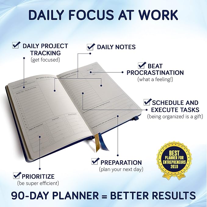 Business Planner Undated for Entrepreneurs! Focus Project Notebook for Productivity! Daily Weekly Self Organizer Planner / Win the Day! Beat Procrastination! Ifocus - A5 work planner