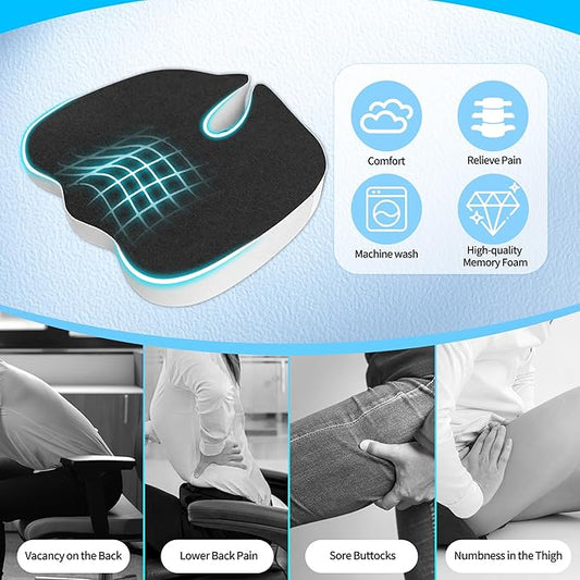 Car Seat Cushion,U-Shaped Memory Foam Seat Cushion for Back Pain Relief - 2.8In Thick Ergonomic Car & Office Chair Pad with Coccyx Cutout, Removable Cover,Universal Fit, Easy to Install(Plush)