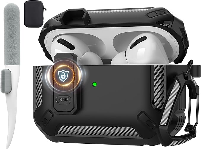 Maxjoy AirPods Pro 2nd/1st Generation Case Cover with Lock, AirPods Pro 2 Protective Case with Keychain Compatible with Apple AirPod Pro2 2023 USB C Cable 2022 Lightning Cable/ Pro1 2019, Black