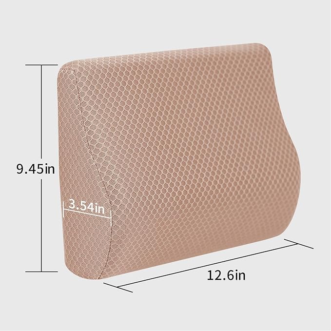 Memory Foam Lumbar Support Pillow for Car - Lower Back Support Cushion for Driving, Back Pain Relief for Car Seat, Office Chair, Wheelchair (Beige)