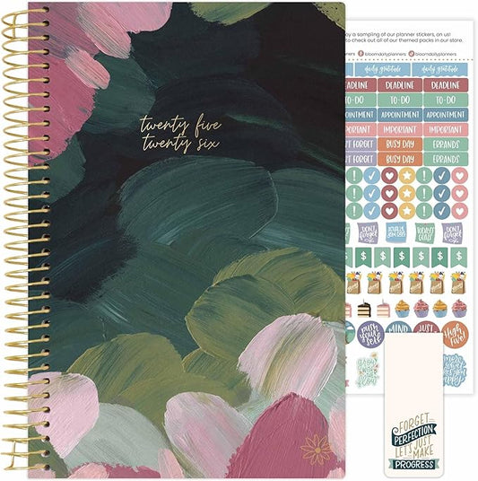 bloom daily planners 2025-2026 Academic Year Daily Planner (July 2025 - July 2026) - A5 Weekly & Monthly Calendar Agenda Organizer Book with Stickers - 5.5" x 8.25" - Emerald Paint Strokes