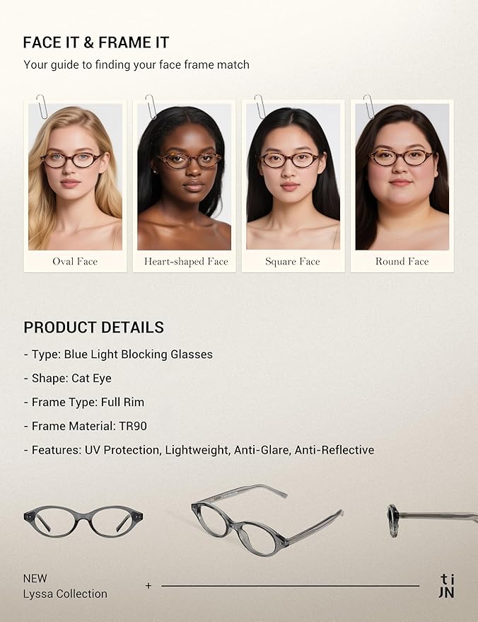 TIJN Olisa Blue Light Blocking Glasses for Women Men,Oval Glasses Frame Bluelight Glasses for Gaming/Computer/Screen