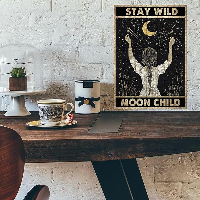 1000 Piece Wooden Moon Girl Stay Wild Moon Child Jigsaw Puzzle Adults Humorous Challenge for Stress Relief & Brain Exercise 29.5x19.7 Inch