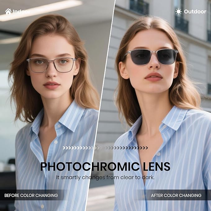 Cyxus Blue Light Blocking Glasses Photochromic Men Square Computer Gaming UV400 Protection 8208iT43