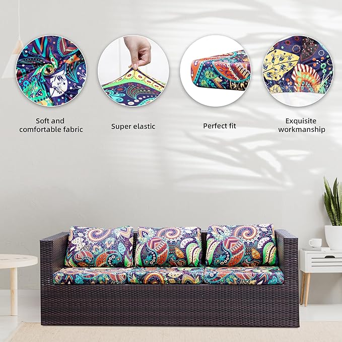 8Pcs Stretch Patio Cushion Covers,Outdoor Couch Covers Replacement,Outdoor Couch & Sofa Slipcovers,for Patio Furniture Cushion Covers,Washable Reusable urniture Protector (Rococo,Cover Only)