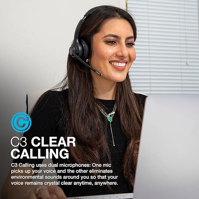 JLab Go Work Wireless Headsets with Microphone, 45+ Playtime PC Bluetooth Headset and Multipoint Connect to Laptop Computer and Mobile, Wired or Wireless Headphones (1 Pack)