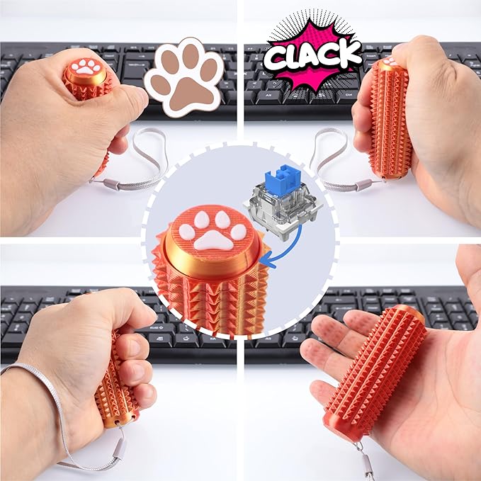 2PCS Little Ouchies Fidget with Cat Dog Paw Button, Sensory Pain Stim Fidget Toys for Adults & Teens, Anxiety and Stress Relief Items, Spiky Grippy Stim Tool, Portable ADHD Autism Fidget Clicker