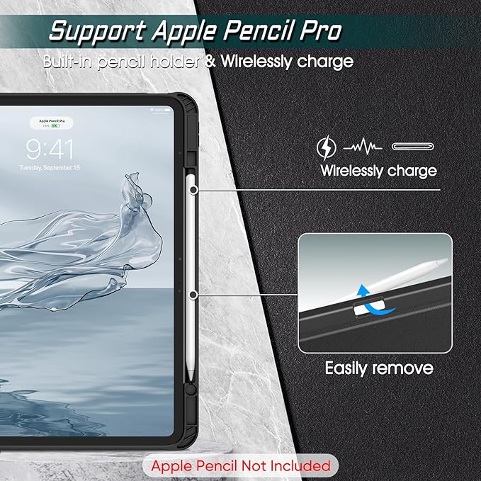 Fintie Magnetic Stand Case for iPad Air 13-inch (M3) 2025, (M2) 2024 - Multiple Angles Shockproof Rugged Soft TPU Cover with Pencil Holder, Auto Sleep/Wake, Black