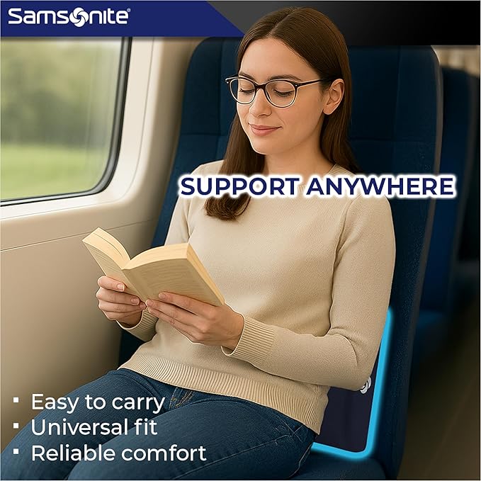 Samsonite Ergonomic Lumbar Support Pillow for Office Chair and Car Seat - Memory Foam Back Support Lumbar Pillow Premium Cushion Chair Support for Lower Back Pain Relief and Versatile Use (Dark Blue)