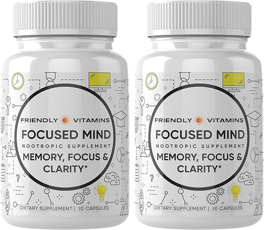 Focused Mind – Daily Brain Supplement for Memory and Focus Support | Nootropic for Concentration, Mental Clarity, and Brain Energy | Cognitive Supplement for Work, School, or Everyday Demands
