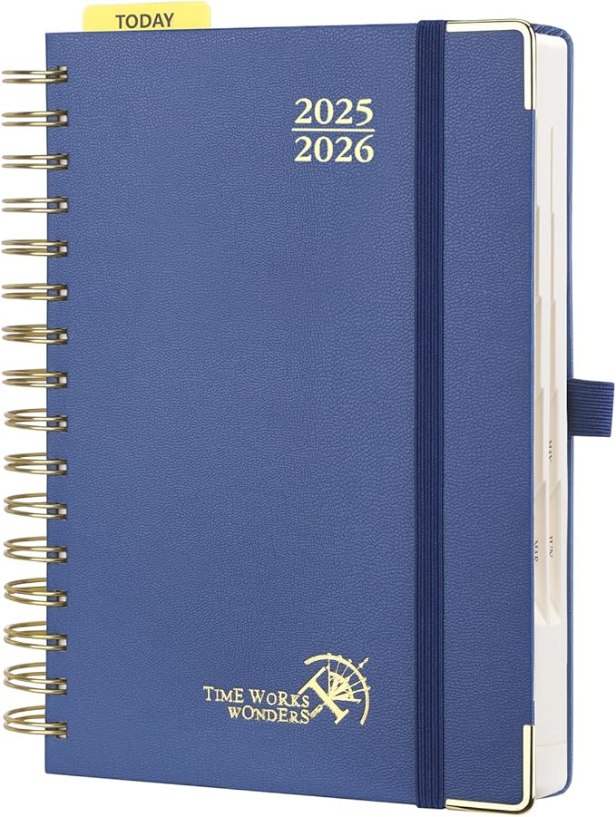 POPRUN Academic Daily Planner 2025-2026 One Page A Day - [5.75" x 8.5"- Spiral Hard Cover], Appointment Book (July 2025 - June 2026) with Monthly Calendar - Navy Blue