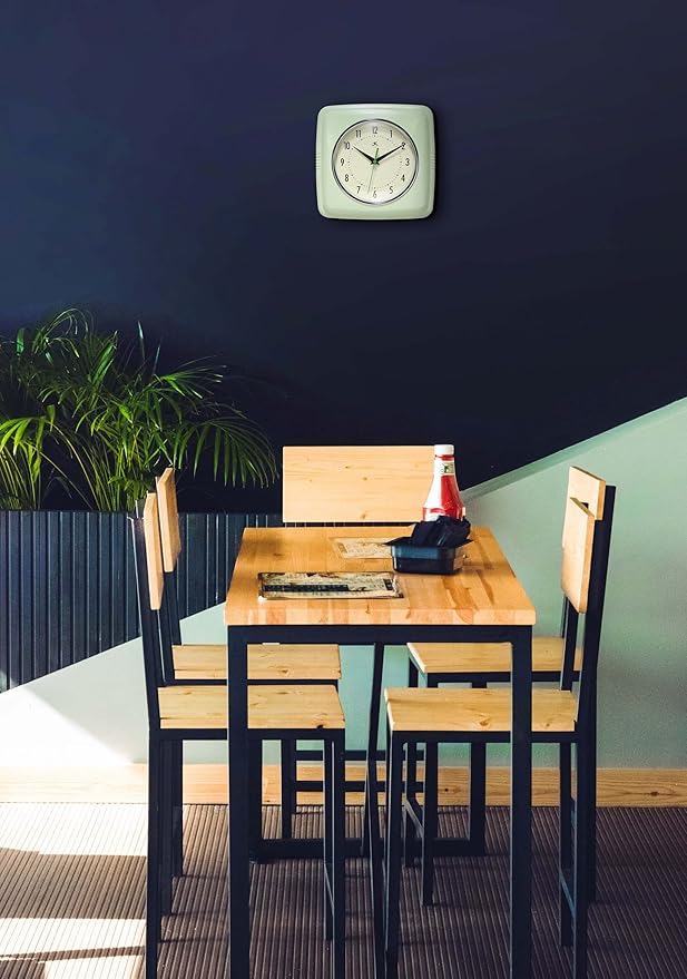 Infinity Instruments Retro Wall Clock – 9-Inch Square Silent Non-Ticking Mid-Century Modern Clock – Vintage Decorative Wall Clock for Kitchen, Office, or Diner – Meadow Mist