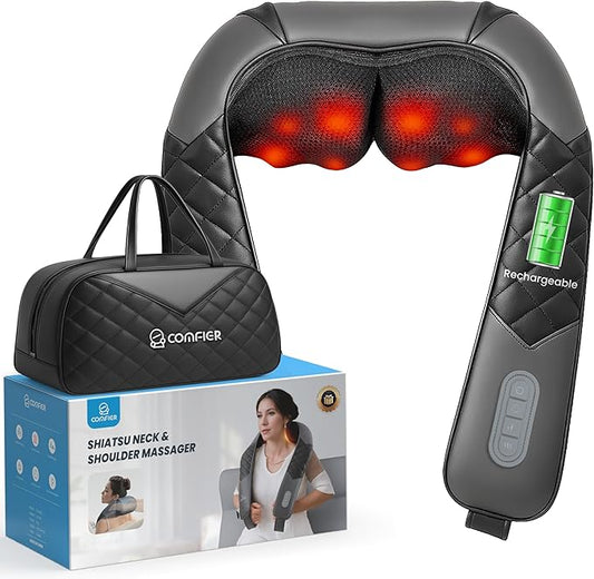 COMFIER Neck Massager with Heat, Shiatsu Back Massager for Pain Relief deep Tissue, 3D Kneading Massage Pillow for Shoulder, Portable & Cordless Design, Birthday Gift for Women, Gift for Mom, Dad