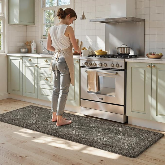 KIMODE Anti Fatigue Mats for Kitchen Floor 24"x71", Grey/Green Farmhouse Kitchen Runner Rugs, Cushioned Kitchen Floor Mat Non Skid, Memory Foam Kitchen Mat for Laundry Office Sink Desk