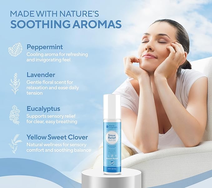 Marie Originals Breathe Blend Essential Oils Sinus Roll on | Natural Eucalyptus, Peppermint Lavender Essential Oil Roll on | Aromatherapy Support for Clear Breathing, Head Ease, Relaxation | 10 mL