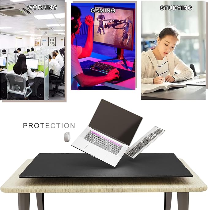 MAIDERN 43.3”x 27.5” Leather Desk Pad, Large Desk Mat, Reversible Cork & Leather Large Mouse pad for Desk, Waterproof Computer Desk Pad for Gaming Home Office (Black)