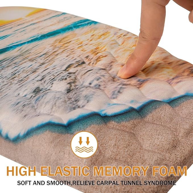 Ergonomic Mouse Pad Wrist Support,Upgrade Mousepad with Massage Design,Non-Slip PU Base Desktop Mouse Pads for Pain Relief, Computer, Office & Home,12 x 8 in（F-Sunrise Beach）