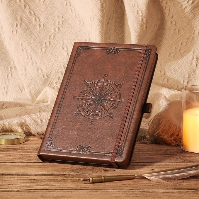 AHGXG Thick Journal Lined Notebook for Men - 320 Numbered Pages A5 College Ruled Notebook for Writing, 100gsm Paper, Vintage Leather Hardcover, for Women Work Office School, 5.75'' X 8.38''- Brown