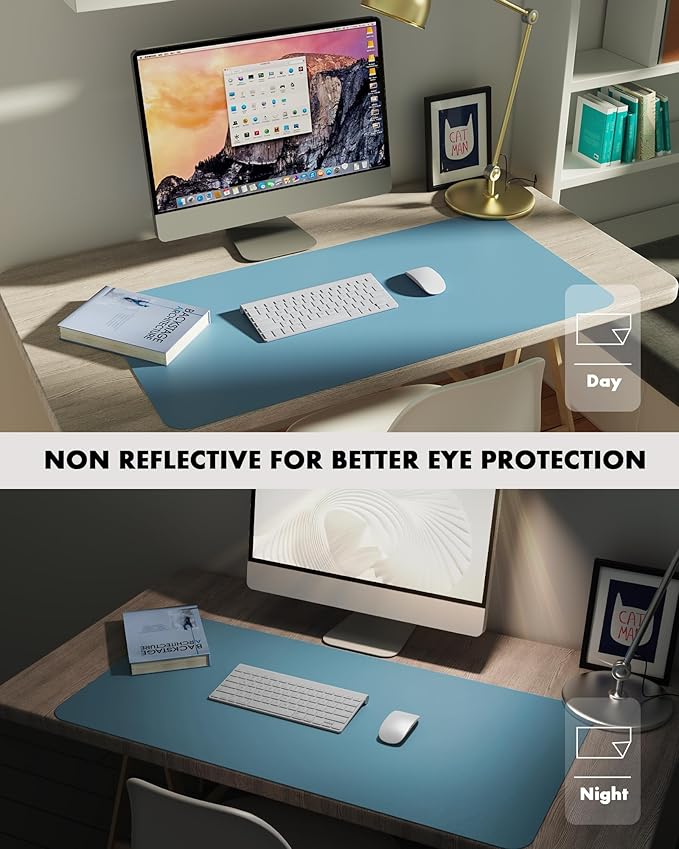 YSAGi Double-Sided Desk Mat, Eco Cork & Leather Desk Protector, Large Mouse Pad & Writing Pad for Office/Home (Sea Blue+Cork, 47.2" x 23.6")