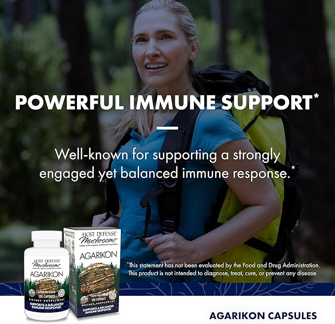 Host Defense Agarikon Capsules - Immune System Support Supplement - Mushroom Supplement to Aid Immune Functions & Cell Strength - Herbal Dietary Supplement - 120 Capsules (120 Servings)*