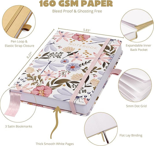 Dotted Journal – 160gsm No Bleed Thick White Paper – 200 Numbered Dot Grid Pages – a5 Bullet Dotted Notebooks Includes a Gift Box and Journal Stickers