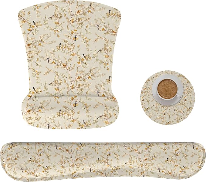 RICHEN Mouse Pad and Keyboard Wrist Rest, 3-in-1 Computer Mousepad and Coaster Set, Non-Slip Keyboard Wrist Rest and Mouse Pad Set Ergonomic Design (FKMWR-65)