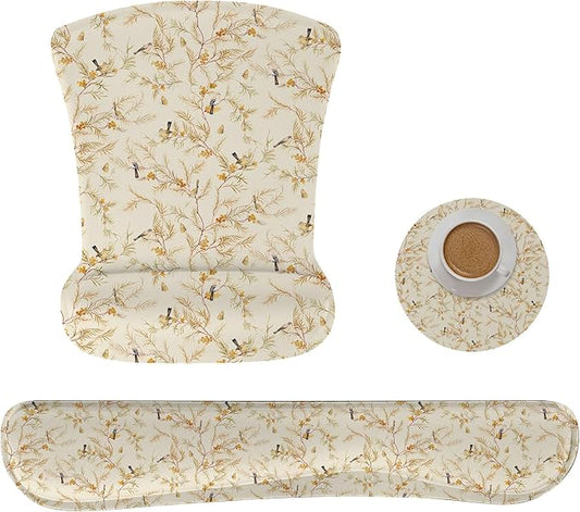 RICHEN Mouse Pad and Keyboard Wrist Rest, 3-in-1 Computer Mousepad and Coaster Set, Non-Slip Keyboard Wrist Rest and Mouse Pad Set Ergonomic Design (FKMWR-65)