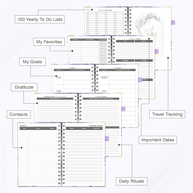 Ospelelf Undated Mini Planner Daily Spiral Binding Weekly Monthly Hardcover Calendar Planners with Stickers 12 Months Productivity Aesthetic Journey Booklet Size Purple Marble