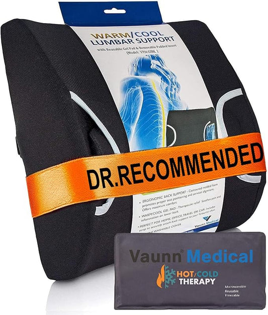 FSA/HSA Eligible, Vaunn Medical Lumbar Support Pillow with Firm Insert & Heated/Cooling Gel Pad