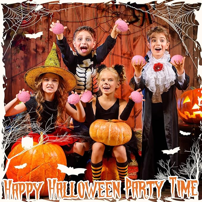 Leitee 12 Pcs Brain Stress Balls Bulk Large Halloween Brain Toys PU Hand Muscle Exercise Pressure Ball Funny Stress Relief Toy for Teens Adult Improving Grip Strength Prop(Pink)