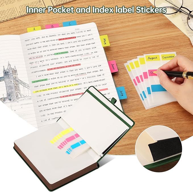 AHGXG Thick Journal Lined Notebook for Men - 320 Numbered Pages A5 College Ruled Notebook for Writing, 100gsm Paper, Vintage Leather Hardcover, for Women Work Office School, 5.75'' X 8.38''- Dark Green