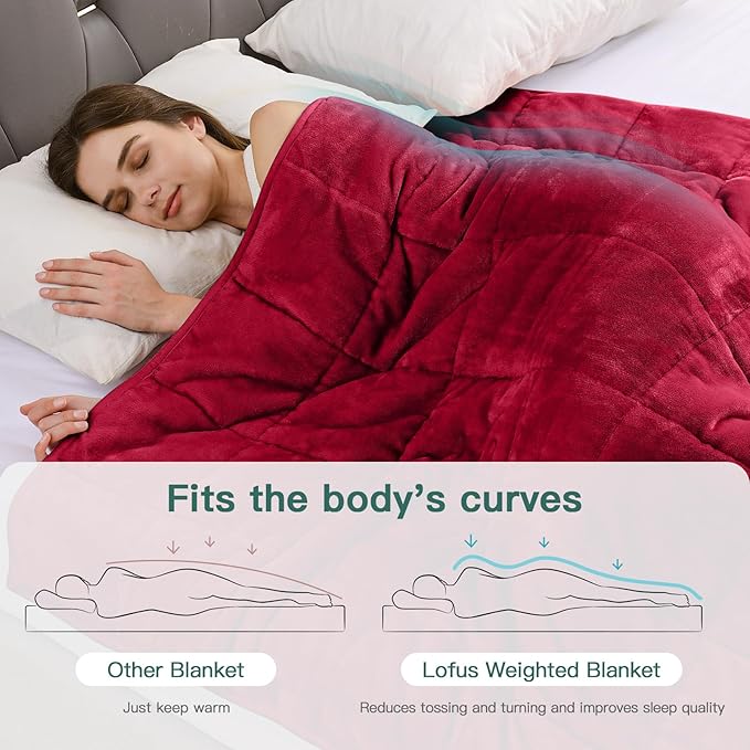 Lofus Weighted Blanket for Adults(15 lbs, 48" x 72"), Throw Heavy Blanket Machine Washable, Soft Weighted Blankets for Stress Relief and Sleep Promotion,Burgundy