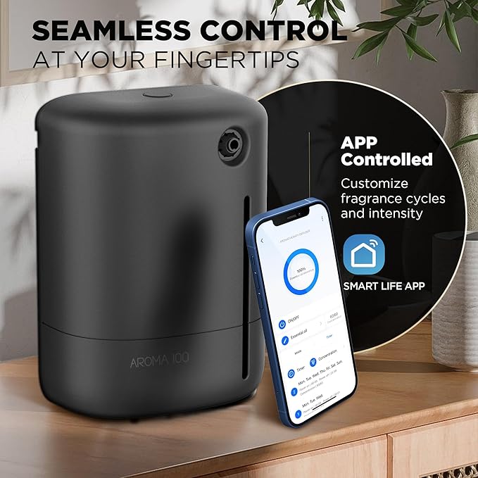 Waterless Essential Oil Aromatherapy Diffuser - Hotel Scent Diffuser Machine for Home - Cold Air Diffuser Machine for Large Room - App Control - Studio Scent Diffuser - Office Fragrance - Black