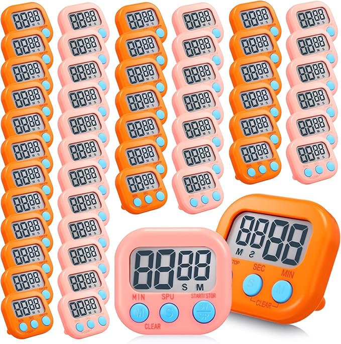 Xuhal 50 Pieces Digital Kitchen Timer Bulk, Small Magnetic Timers for Classroom, Digits Stopwatch Clock Timer for Cooking Baking Sports Games Office, Not Including Battery (Pink,Orange)