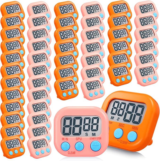 Xuhal 50 Pieces Digital Kitchen Timer Bulk, Small Magnetic Timers for Classroom, Digits Stopwatch Clock Timer for Cooking Baking Sports Games Office, Not Including Battery (Pink,Orange)