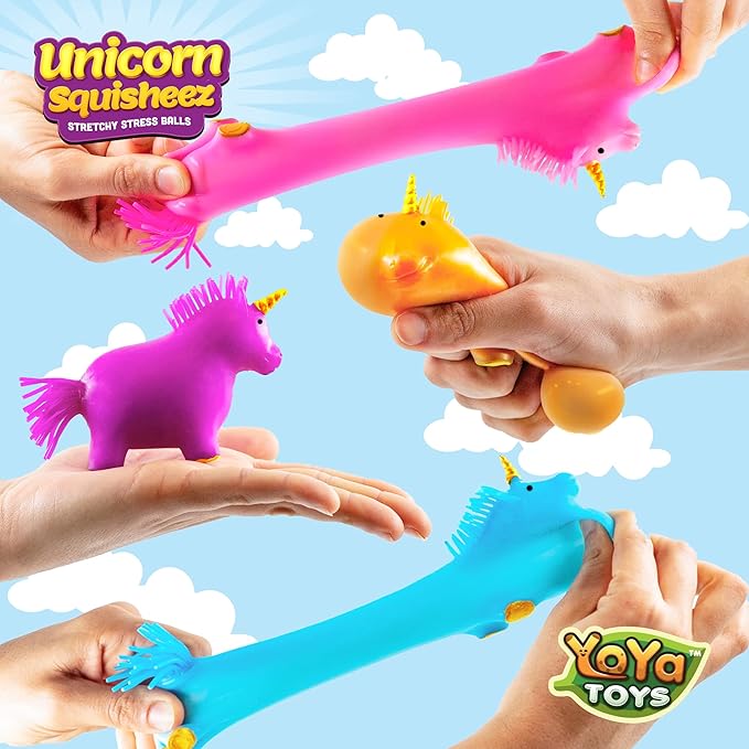 YoYa Toys Unicorn Squisheez Squishy Stress Relief Balls (Set Of 4) | Stretchy Magical Fidget Toys For Boys, Girls & Adults | Cute Colorful Sensory Squeeze Stretch Toy | Great For ADHD, Autism, Anxiety