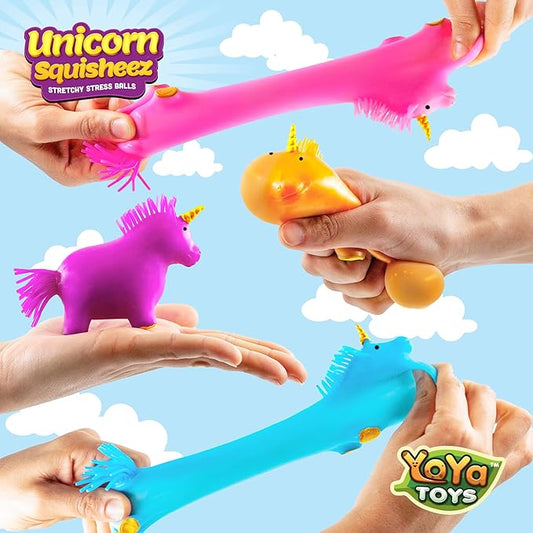 YoYa Toys Unicorn Squisheez Squishy Stress Relief Balls (Set Of 4) | Stretchy Magical Fidget Toys For Boys, Girls & Adults | Cute Colorful Sensory Squeeze Stretch Toy | Great For ADHD, Autism, Anxiety