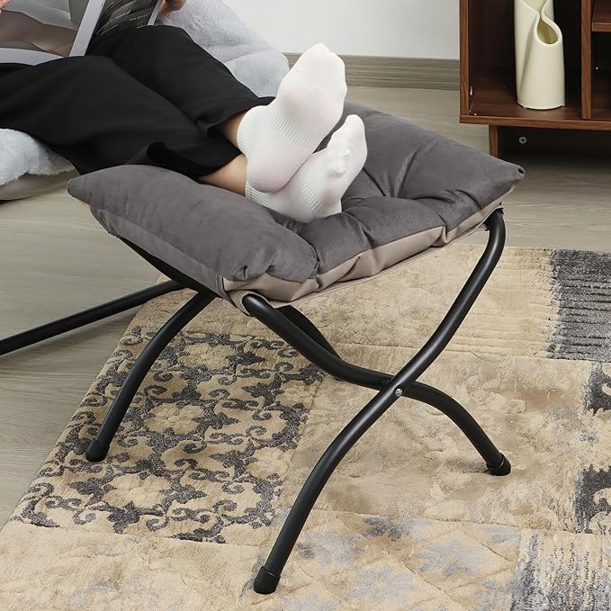 15"(H) Folding Ottoman, Foldable Footrest Stool, Portable Small Foot Stool for Couch, Collapsible Foot Rest Ottoman for Sofa, Accent Padded Ottomans for Living Room, Bedroom, Dark Coffee