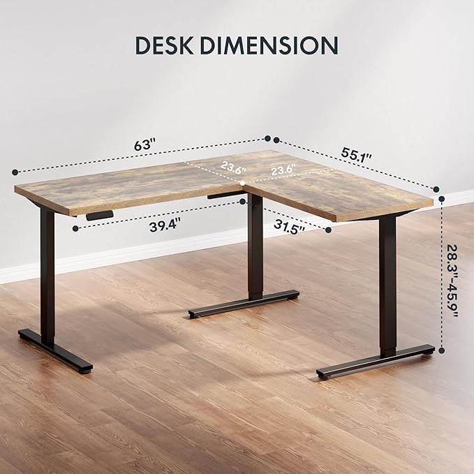 SANODESK L Shaped Electric Standing Desk with Drawer, 63 Inch Ergonomic Adjustable Height Desk with Storage, Corner Desk Sit Stand up Computer Table for Work Office Home, Rustic Brown