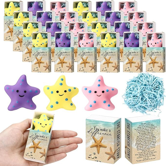 Wettarn 24 Sets Starfish Story Gifts Cute Stress Balls with Gift Boxes You Make a Difference Desk Decor Appreciation Party Favors for Employee Coworker Teacher Inspirational Stress Relief Toys