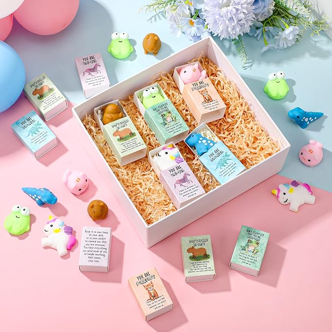 Wettarn 25 Sets Appreciation Gifts Cute Animal Stress Balls with Support Gift Boxes Inspirational Party Favors for Employee Coworker Friends Office Positive Relief Toys