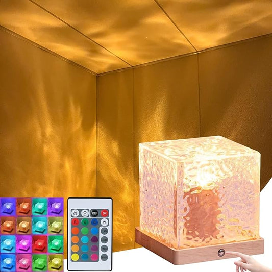 Aurora Ocean Wave Lights Projector Rechargeable, Touch Cube Northern Lights with 16 Colors 4 Modes Dimmable Cordless Ambient Mood Lighting, Crystal Color Changing Night Light for Bedroom, with Remote