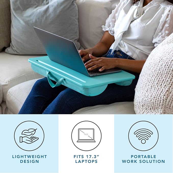 LAPGEAR Original Lap Desk – Large (17.9” x 13”) | Fits Up to 17.3” Laptops | Cushioned with Device Ledge, Pencil Tray & Handle | Portable & Lightweight | 12-Pack | Aqua Sky – Style No. 45009